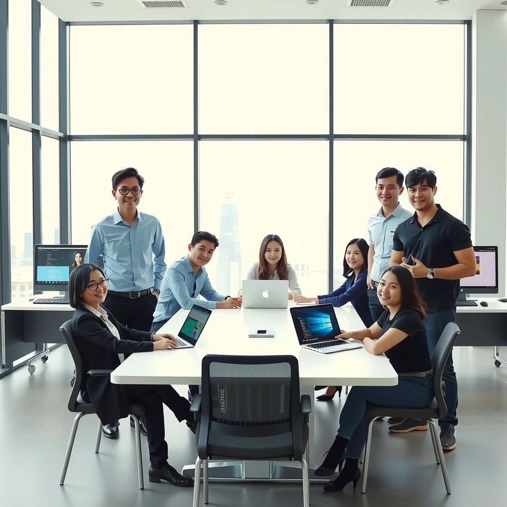UXMint team photo with all members collaborating in the Makati office
